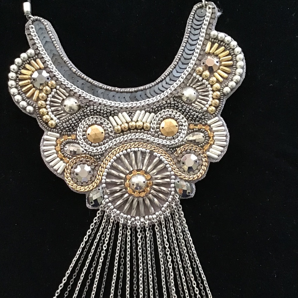 Adjustable Embroidered Beaded Statement Necklace - image 2